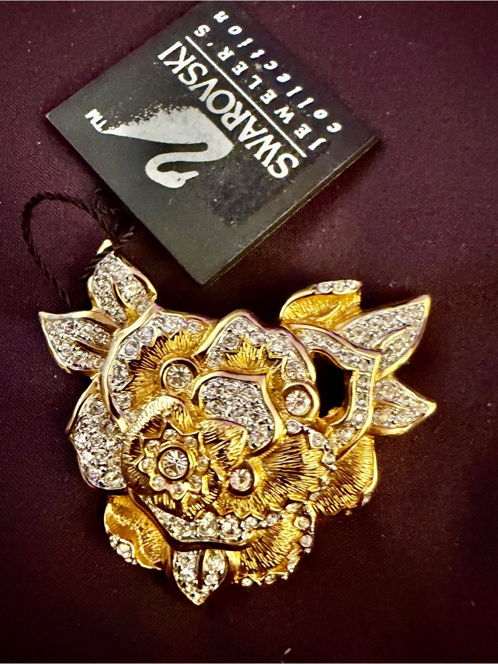Swarovski Gold-Tone Crystal Floral Brooch NWT